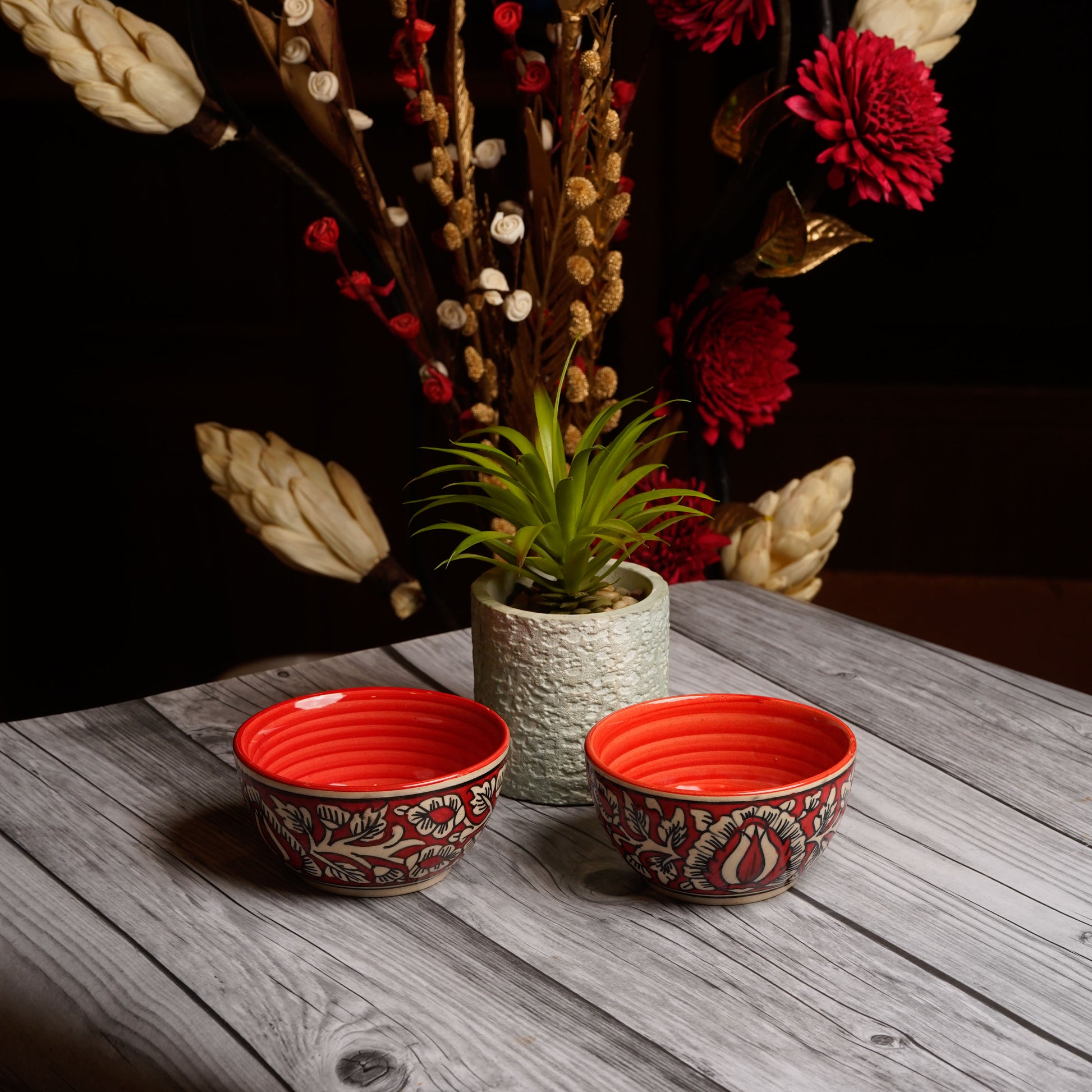 Caffeine Ceramic Handmade Red Boota Katori Bowl- Set of 6 - Caffeine Premium Stoneware