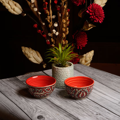 Caffeine Ceramic Handmade Red Boota Katori Bowl- Set of 6 - Caffeine Premium Stoneware