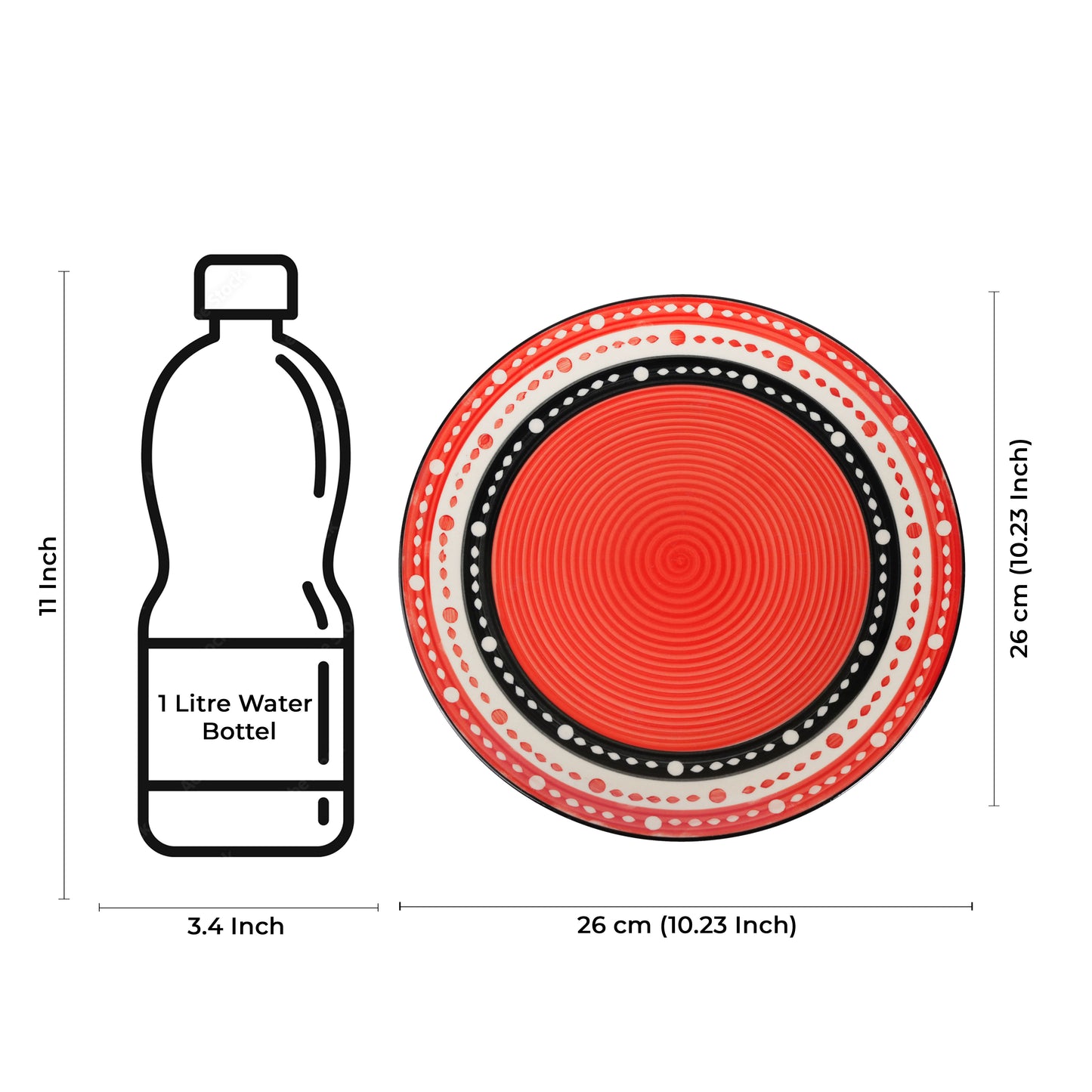 Caffeine Ceramic Handmade Red & Black Dotted Dinner Plate set of 4 - Caffeine Premium Stoneware