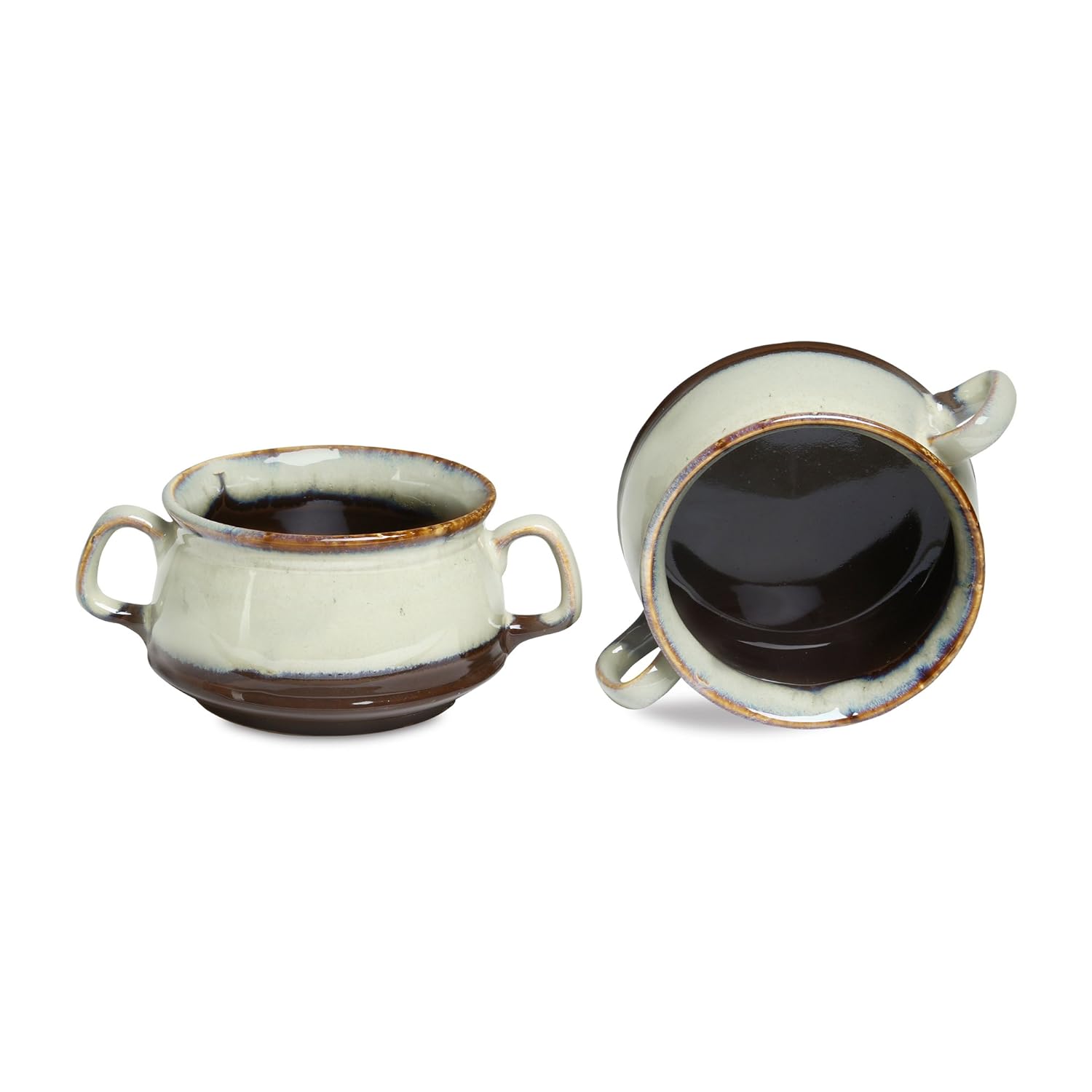 Caffeine Ceramic Handmade Multicolor Double Handle Soup Bowls Set 6 - Caffeine Premium Stoneware