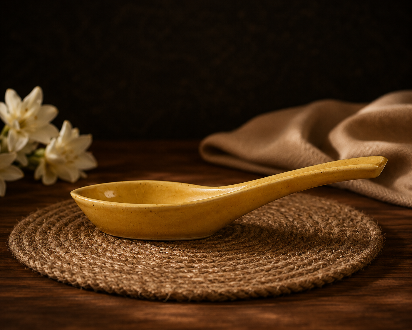 Caffeine Ceramic Handmade Mustard Romani Dinner Set (24 pcs.)