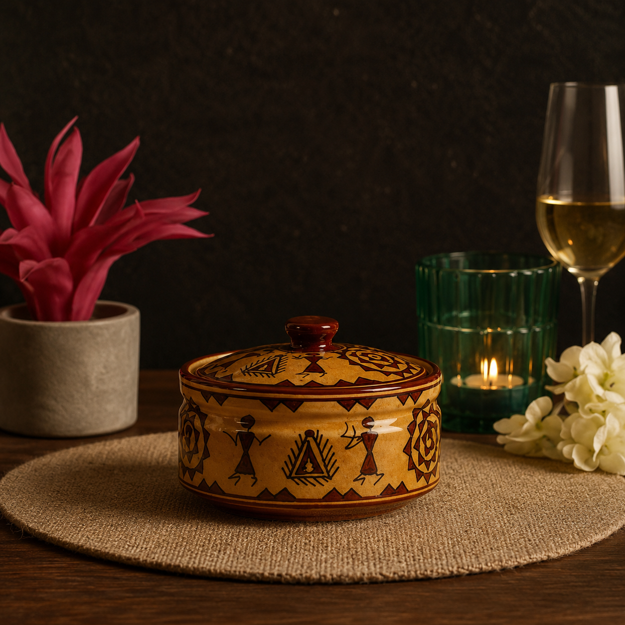 Caffeine Ceramic Handmade Mustard Romani Serving Casserole (Set of 1 Small)
