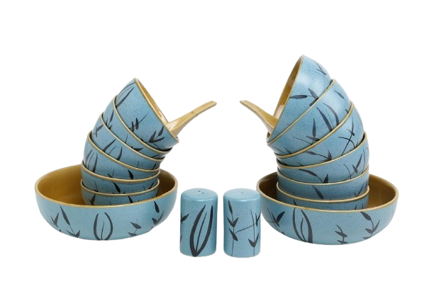 Caffeine Ceramic Handmade Golden Turquoise Dinner Set (37 pieces - Microwave & Dishwasher Safe) - Caffeine Premium Stoneware