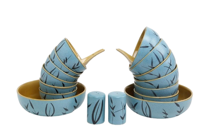 Caffeine Ceramic Handmade Golden Turquoise Dinner Set (37 pieces - Microwave & Dishwasher Safe) - Caffeine Premium Stoneware