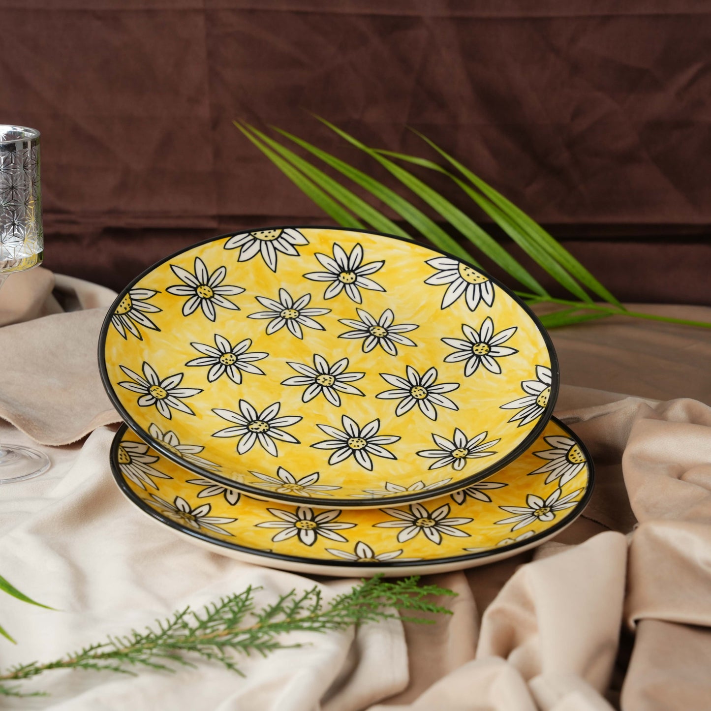Caffeine Ceramic Handmade Californian Sunflower Printed set of 4 - Caffeine Premium Stoneware