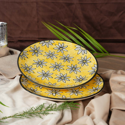 Caffeine Ceramic Handmade Californian Sunflower Printed set of 4 - Caffeine Premium Stoneware