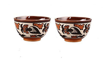Caffeine Ceramic Handmade Flower Print Dessert Bowl (Set of 2, 150 ml) - Caffeine Premium Stoneware