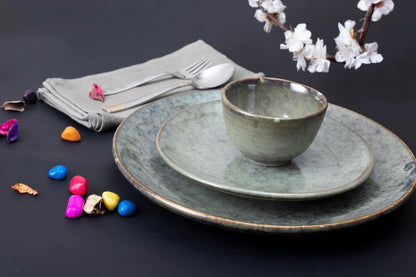 Caffeine Ceramic Handmade Multicolor Combo Studio Dinner Set of 13 pcs.(6 Dinner Plate, 6 Katori Bowl, 1 Serving Bowl)