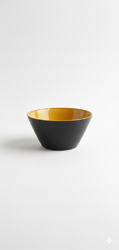 Premium Two-Tone Ceramic Bowl | Mustard Interior & Matte Black Exterior | Microwave & Dishwasher Safe Serving Bowl (set 1)