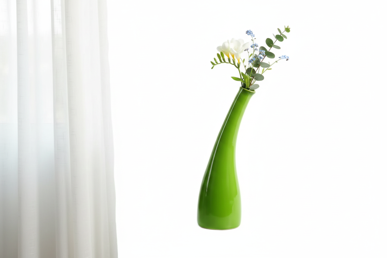 Caffeine Ceramic Handmade Glossy Green Glazed Vase (1 Pcs)