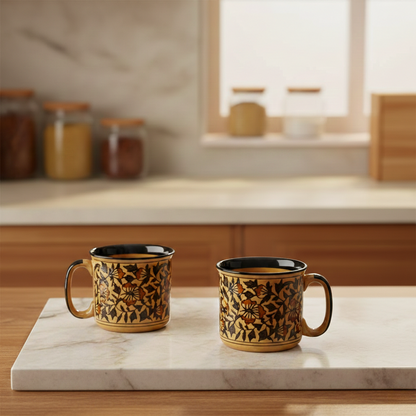 Caffeine Ceramic Handmade Brown sehra Maggie Mug (Set of 4)