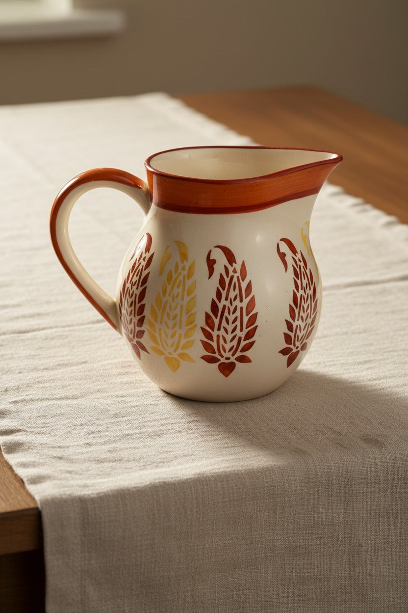 Caffeine Ceramic Handmade Stoneware Red Boota Water jug (Set of 1, 1800 ml)