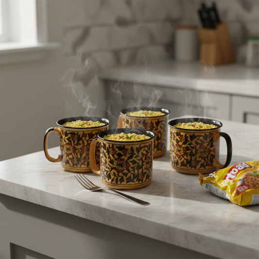 Caffeine Ceramic Handmade Brown sehra Maggie Mug (Set of 4)