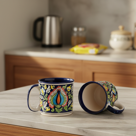 Caffeine Ceramic Handmade Blue Jaipuri Maggie Mug (Set of 2)