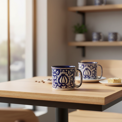 Caffeine Ceramic Handmade Blue Mughal Maggie Mug (Set of 4)