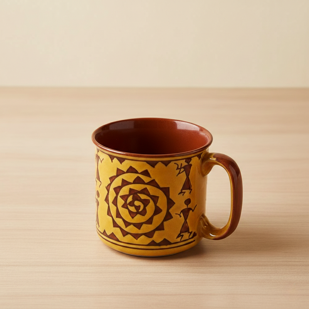 Caffeine Ceramic Handmade Mustard Romani Maggie Mug (Set of 4)