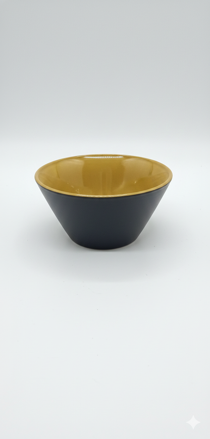 Premium Two-Tone Ceramic Bowl | Mustard Interior & Matte Black Exterior | Microwave & Dishwasher Safe Serving Bowl (set 1)