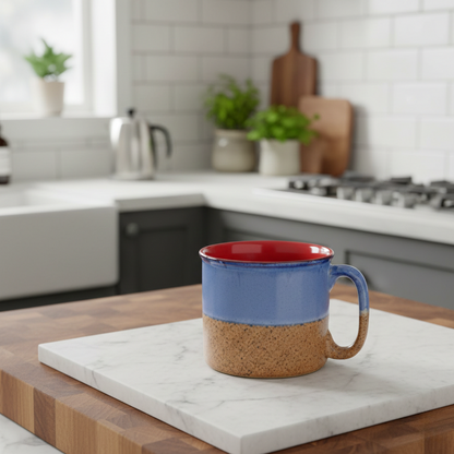 Caffeine Ceramic Handmade Blue and Mustard Maggie Mug (Set of 2)