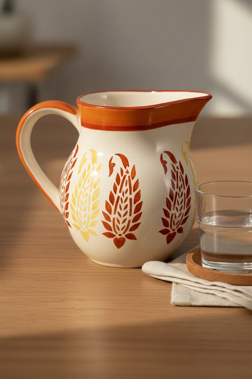 Caffeine Ceramic Handmade Stoneware Red Boota Water jug (Set of 1, 1800 ml)