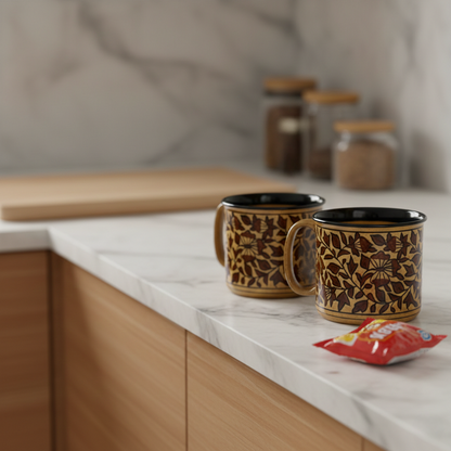 Caffeine Ceramic Handmade Brown sehra Maggie Mug (Set of 2)