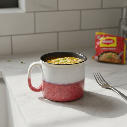 Caffeine Ceramic Handmade Matte White and Coral Peach Maggie Mug (Set of 2)