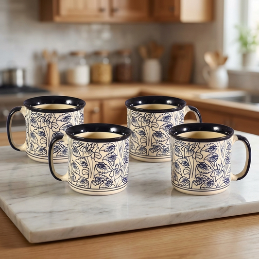 Caffeine Ceramic Handmade Black Perru Maggie Mug (Set of 4)