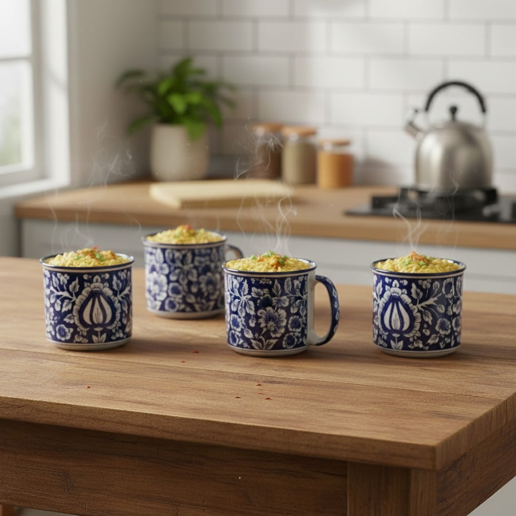 Caffeine Ceramic Handmade Blue Mughal Maggie Mug (Set of 6)