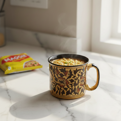 Caffeine Ceramic Handmade Mustard Romani Maggie Mug (Set of 2)