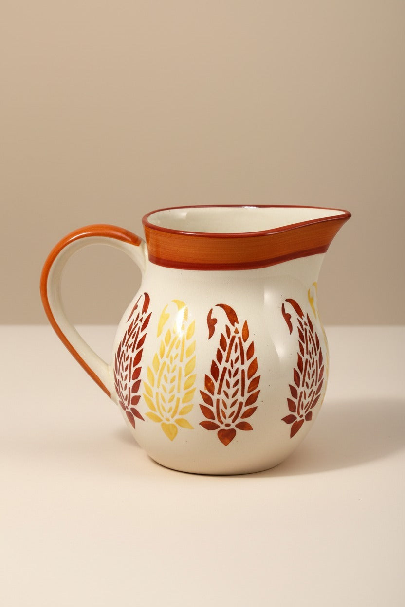 Caffeine Ceramic Handmade Stoneware Red Boota Water jug (Set of 1, 1800 ml)