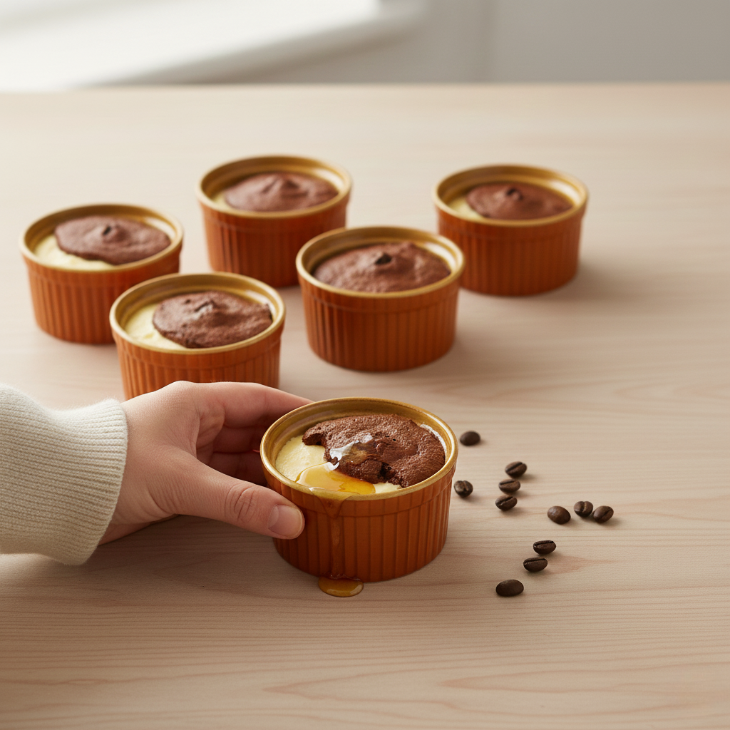 Caffeine Ceramic Handmade Matte Brown & Yellow Ramekins bowl (Set of 6, 150 ml)