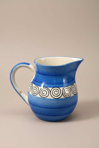 Caffeine Ceramic Handmade Stoneware Blue Doodle Water Jug Set of 1, (1800 ml)