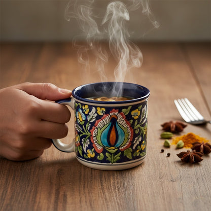 Caffeine Ceramic Handmade Blue Jaipuri Maggie Mug (Set of 6)