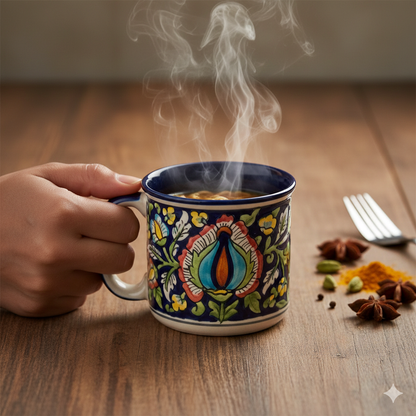 Caffeine Ceramic Handmade Blue Jaipuri Maggie Mug (Set of 4)