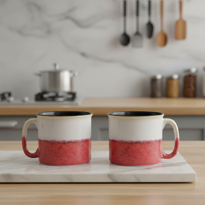 Caffeine Ceramic Handmade Matte White and Coral Peach Maggie Mug (Set of 2)