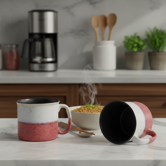 Caffeine Ceramic Handmade Matte White and Coral Peach Maggie Mug (Set of 2)