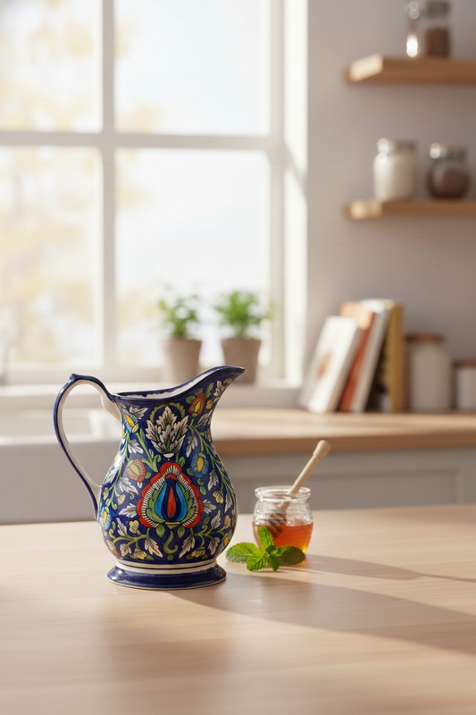 Caffeine Ceramic Handmade Stoneware Blue Jaipuri Water jug (Set of 1, 1400 ml)