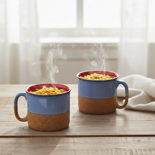 Caffeine Ceramic Handmade Blue and Mustard Maggie Mug (Set of 2)