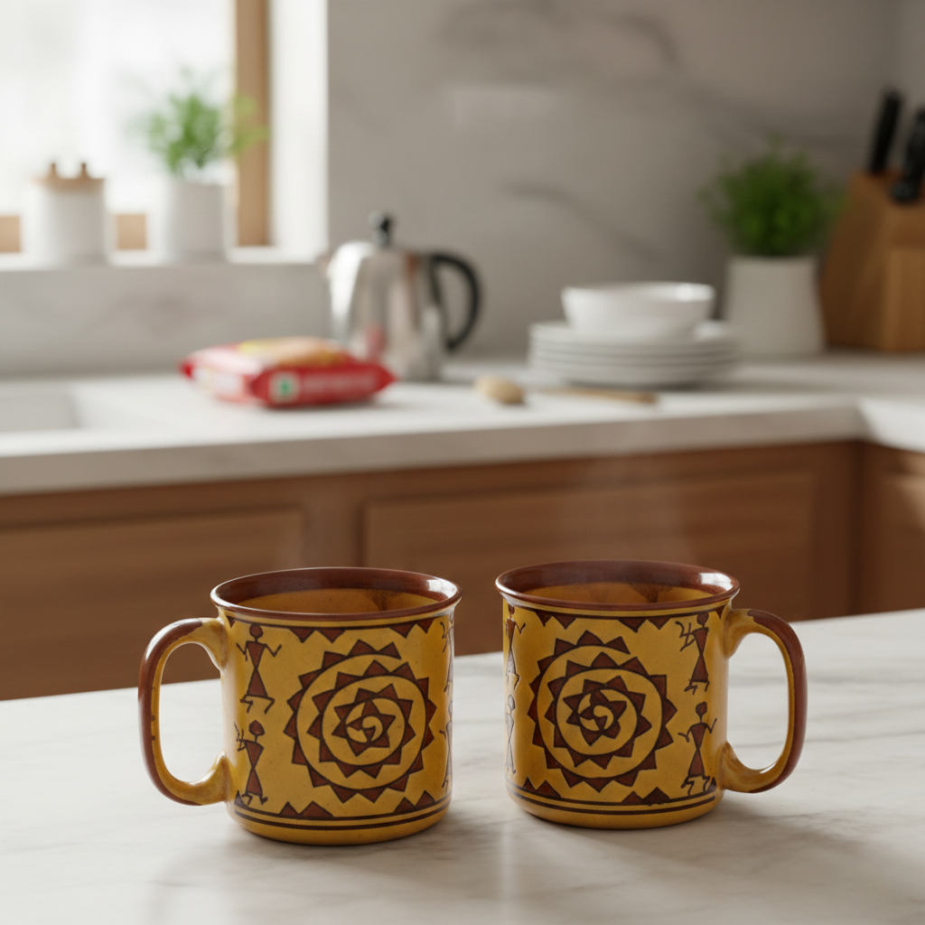 Caffeine Ceramic Handmade Mustard Romani Maggie Mug (Set of 4)