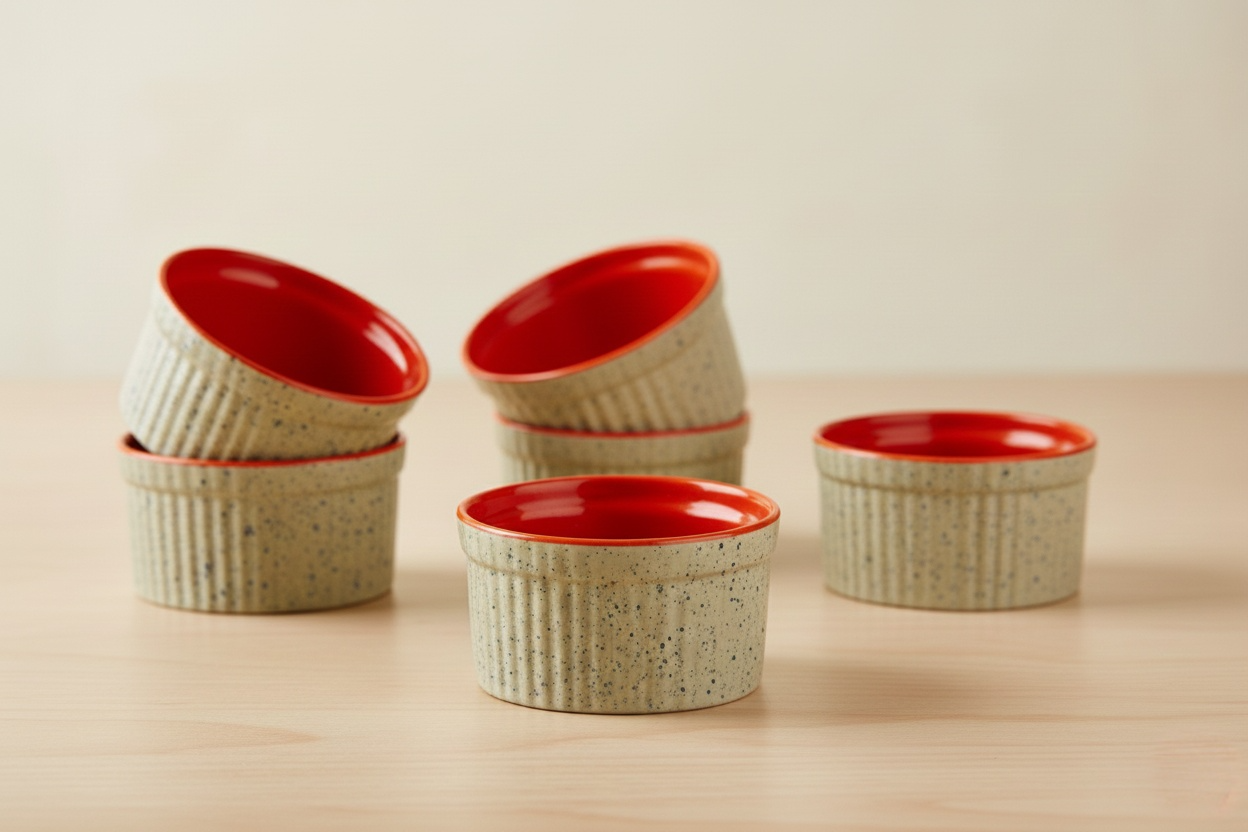 Caffeine Ceramic Handmade Matte Cream & Orange Ramekin Bowl (set of 6)