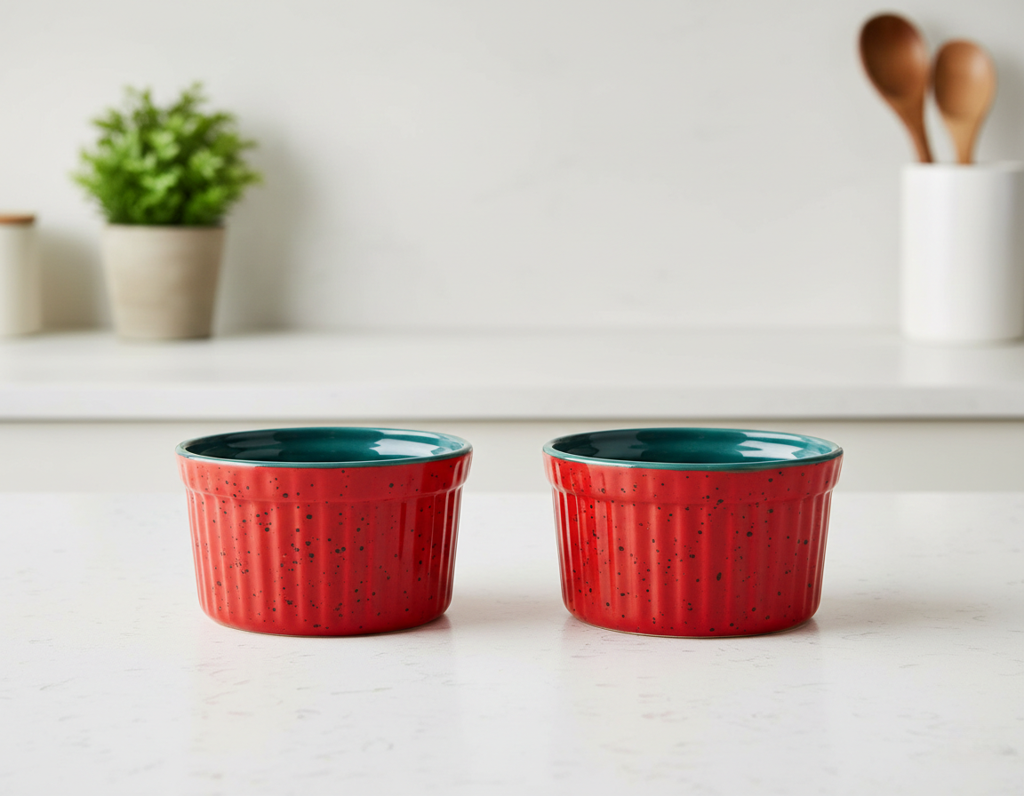 Caffeine Ceramic Handmade Maroon And Blue Ramekins Bowls – (Set of 6)