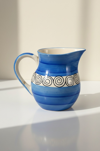 Caffeine Ceramic Handmade Stoneware Blue Doodle Water Jug Set of 1, (1800 ml)