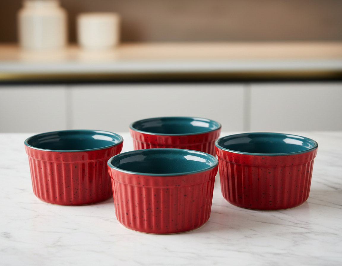 Caffeine Ceramic Handmade Maroon And Blue Ramekins Bowls – (Set of 6)