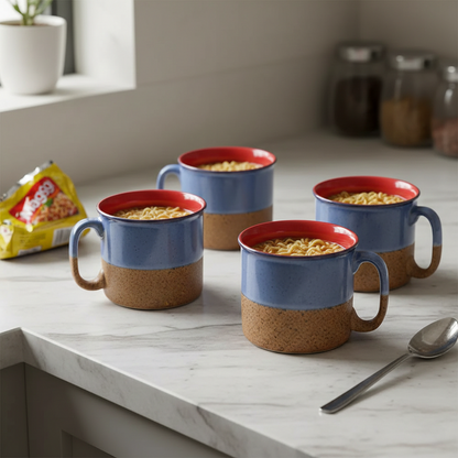 Caffeine Ceramic Handmade Blue and Mustard Maggie Mug (Set of 4)