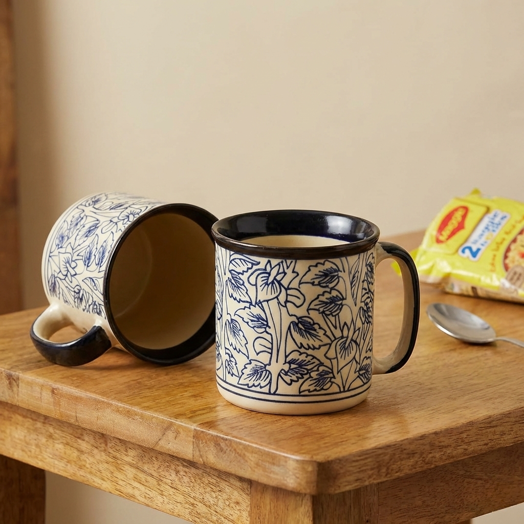 Caffeine Premium Ceramic Handmade Black Perru Maggie Mug (Set of 2)