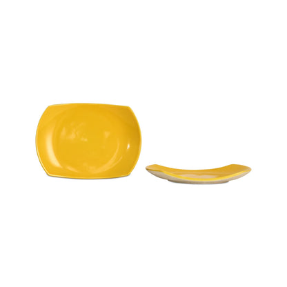 Caffeine Ceramic Handmade Yellow Glossy Rectangular Snack Plate (Set of 6)