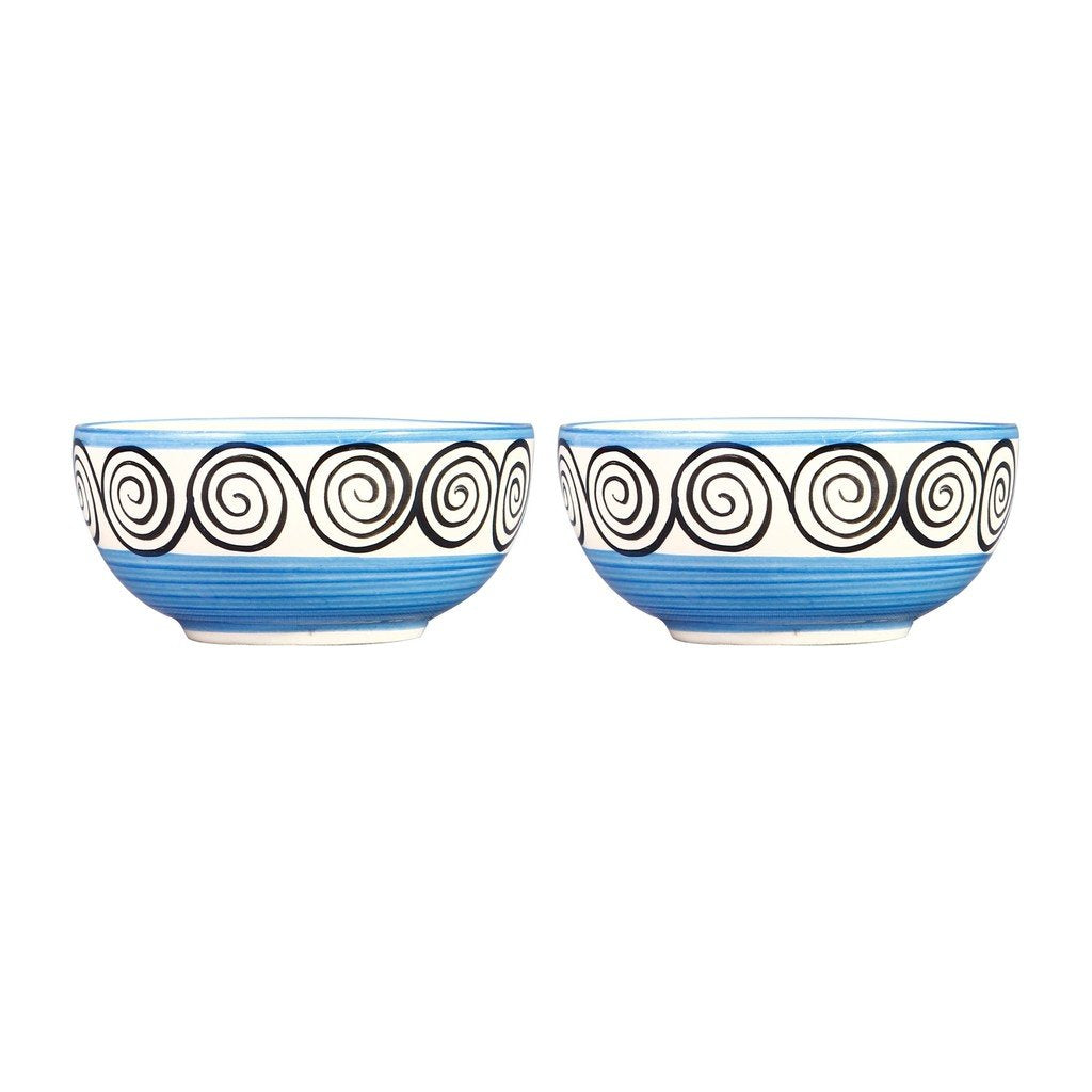 Caffeine Ceramic Handmade Blue Doodle Dessert Bowl (Set of 2, 150 ml) - Caffeine Premium Stoneware
