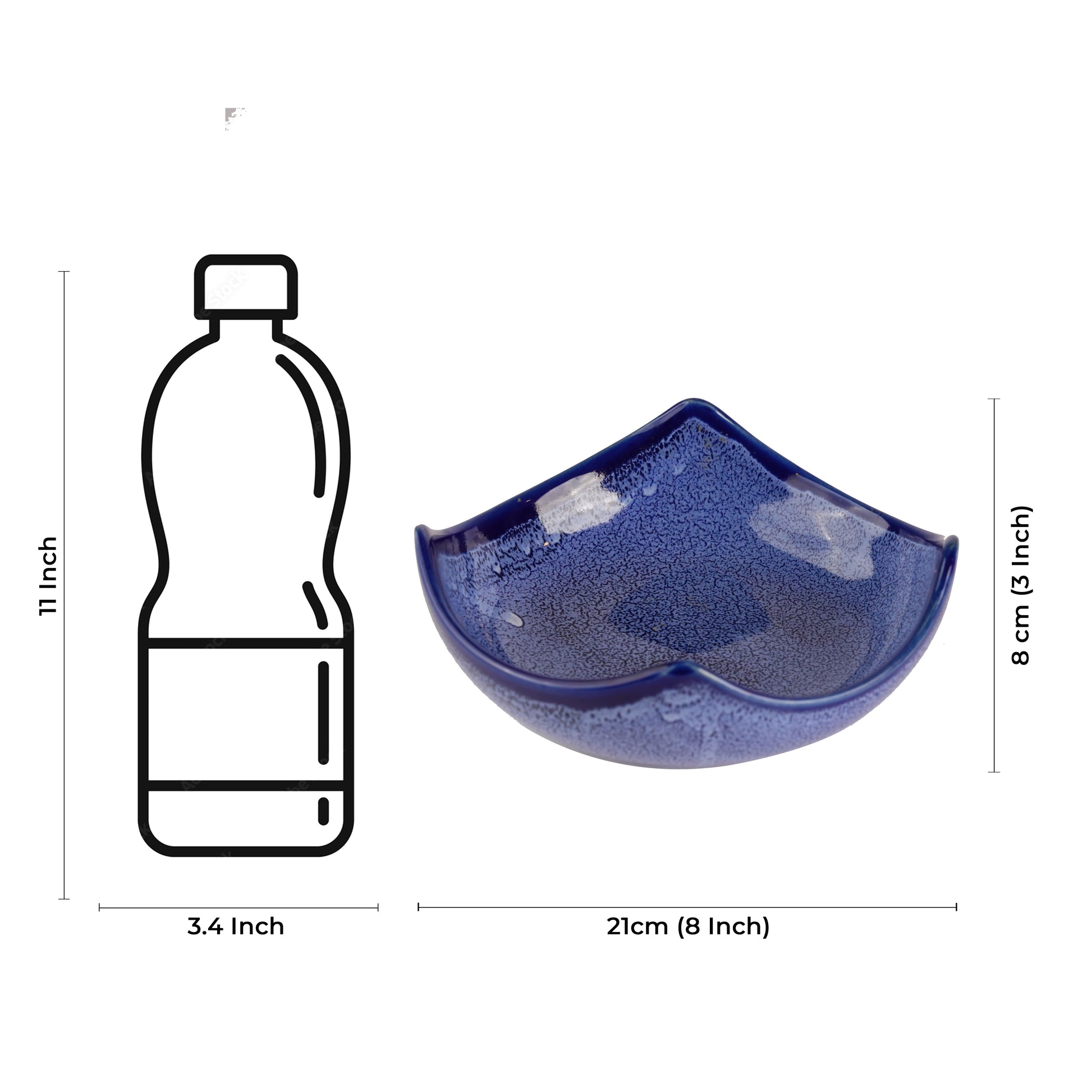 Caffeine Ceramic Handmade Blue Glossy Cut Serving Bowl (Set of 3) - Caffeine Premium Stoneware