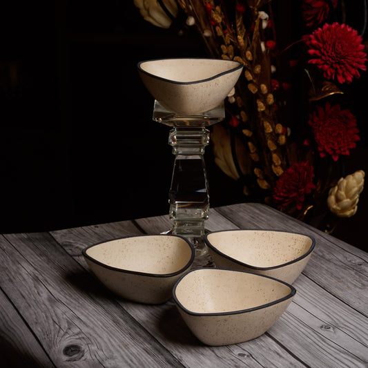 Caffeine Ceramic Handmade Glossy White Matte triangle Katori Bowl Set of 4 - Caffeine Premium Stoneware