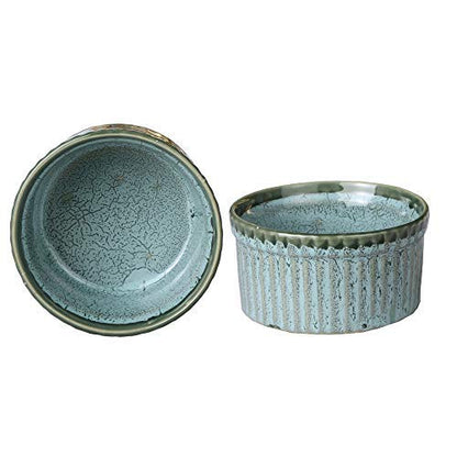 Caffeine Ceramic Handmade Green Crackle Studio Ramekins Bowl (Set of 2) - Caffeine Premium Stoneware