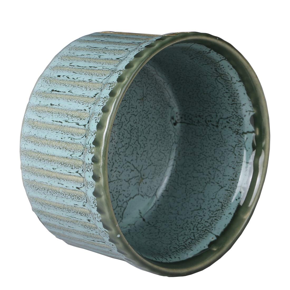 Caffeine Ceramic Handmade Green Crackle Studio Ramekins Bowl (Set of 2) - Caffeine Premium Stoneware